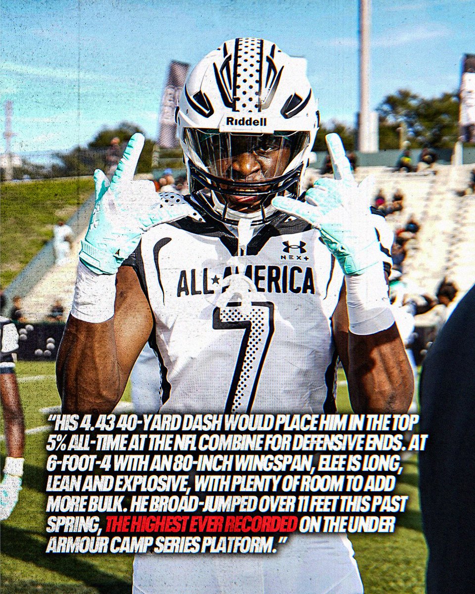 TheUCReport's tweet image. Zion Elee is one of the most athletic edge rushers we’ve ever evaluated 🤯 @D1zion26
One of the premier pass rushers in the nation with 4.4 speed, 80-inch wing, and a record-breaking 11 foot broad jump sets him apart as one of the best prospects in the world.
Learn more:…