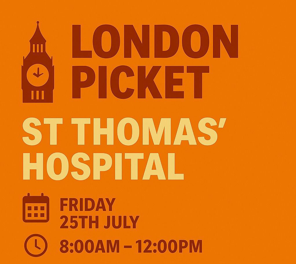 Dr Haseena Wazir (@drhwazir) on Twitter photo Calling all London doctors!
The London picket will be at St Thomas’ Hospital on Friday 25th July, 8am–12pm.
This is a key moment in our fight for full pay restoration. Every voice matters. Every presence counts.
Let’s show <a href="/wesstreeting/">Wes Streeting</a> our strength and our resolve. Calling all London doctors!
The London picket will be at St Thomas’ Hospital on Friday 25th July, 8am–12pm.
This is a key moment in our fight for full pay restoration. Every voice matters. Every presence counts.
Let’s show <a href="/wesstreeting/">Wes Streeting</a> our strength and our resolve.