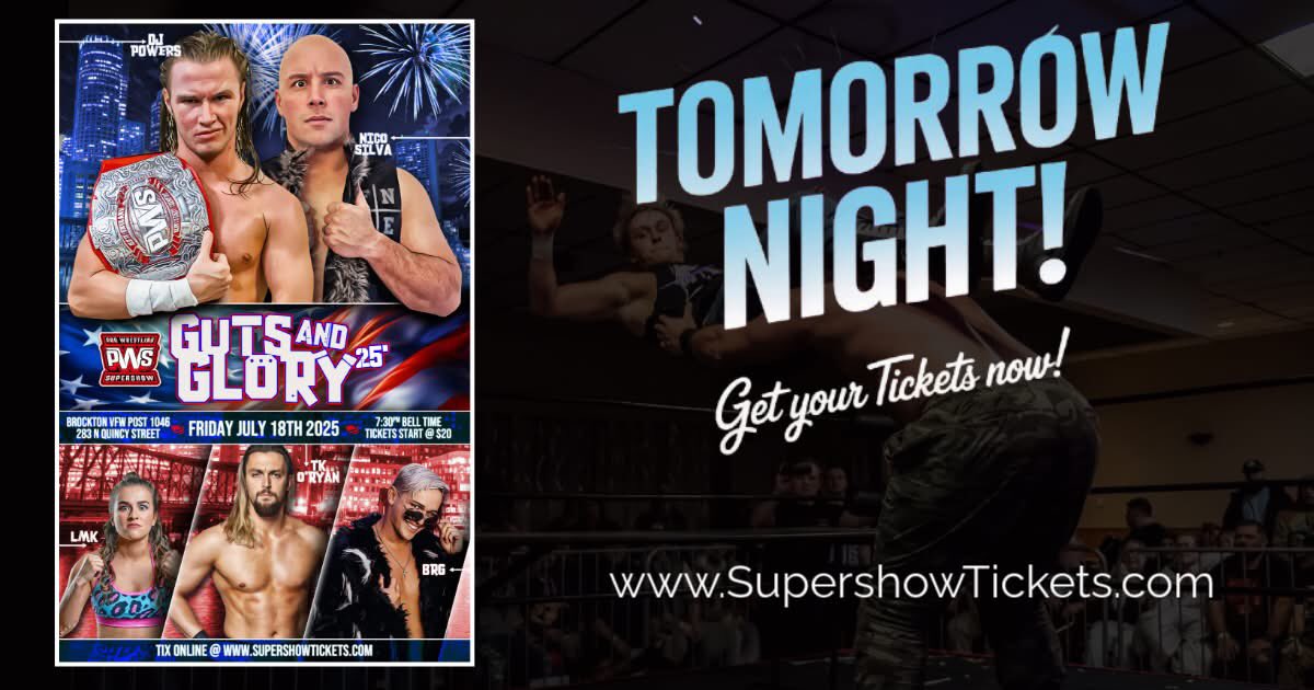 PWSupershow's tweet image. 🚨TOMORROW NIGHT in BROCKTON! 8 All Star Matches ft. New England Best Wrestlers! Get out of the heat and enjoy a night out with friends and family! Tickets available now @ SupershowTickets.com