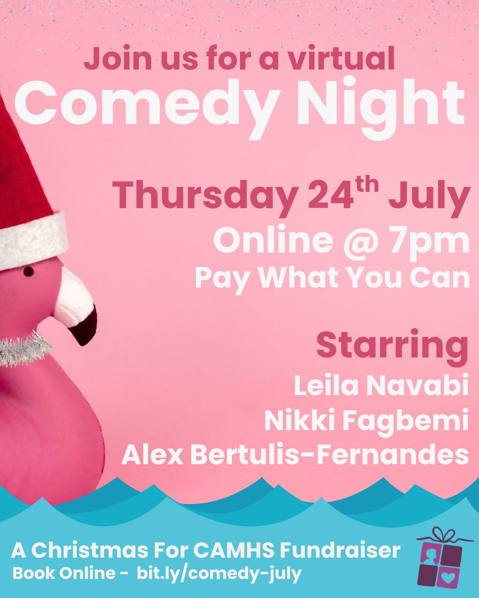 Xmas4CAMHS's tweet image. Fancy some comedy from the comfort of your sofa? There's only one week to go until our virtual comedy night with Leila Navabi, Nikki Fagbemi and Alex Bertulis-Fernandes and we absolutely can't wait! Tell your friends! Spread the word!
bit.ly/comedy-july