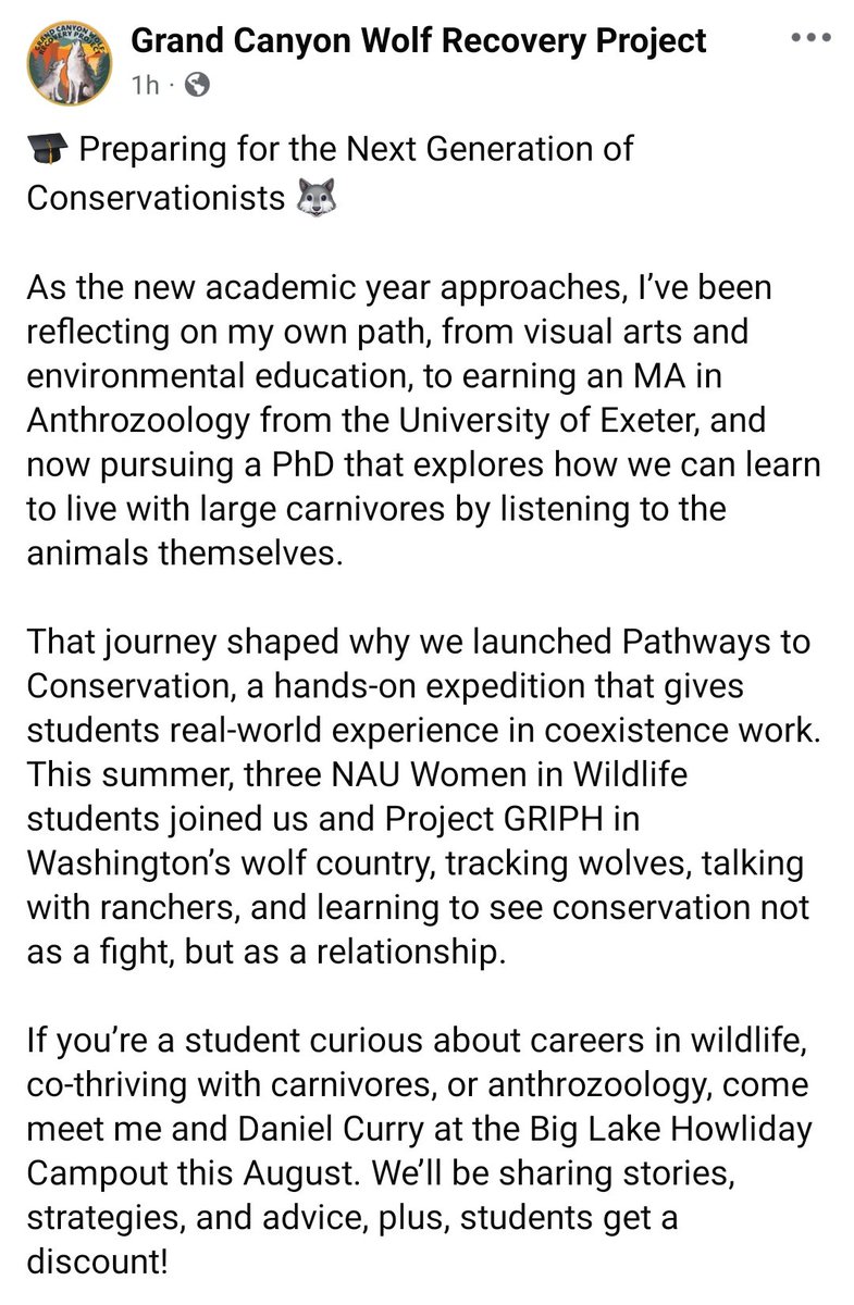 Preparing for the Next Generation of Conservationists: gcwolfrecovery.org/wolf-education…
🔗exeter.ac.uk/study/postgrad…
🔗gcwolfrecovery.org
#Anthrozoology #projectGRIPH #PathwaysToConservation #PhDResearch #WolfRecovery #CoThriving #WomenInWildlife #BackToSchool #MeetMeAtBigLake