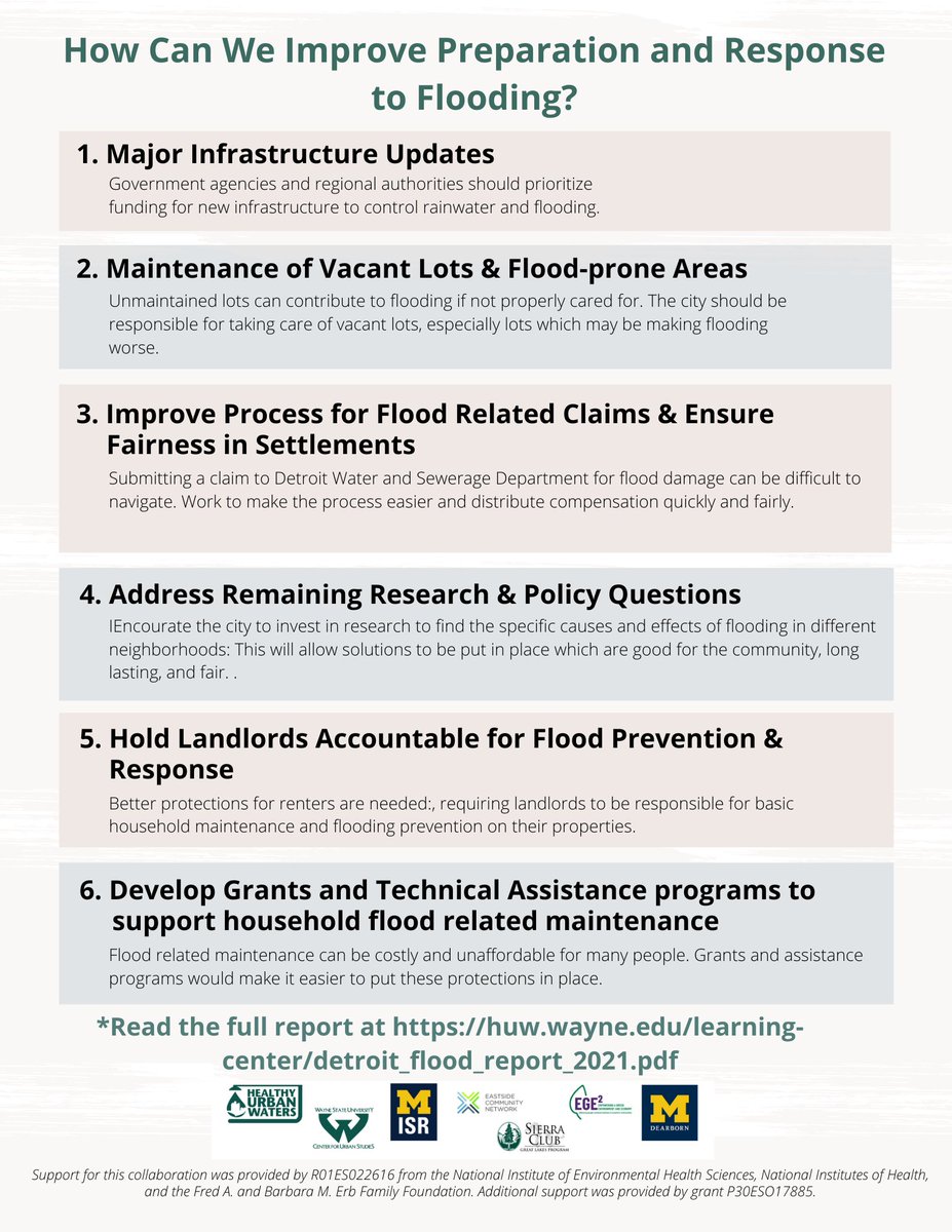 Flooding impacts Detroit residents in many ways. Below, read about what impacts they face, and what can be done to reduce and prevent flooding in the future. Download here: bit.ly/44zC7aa