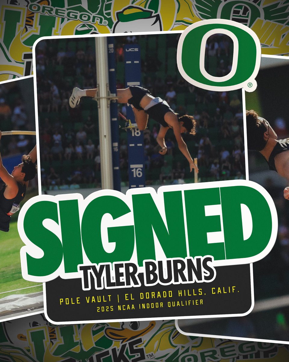 OregonTF's tweet image. Incoming🦆
Tyler Burns
El Dorado Hills, Calif.
Previous: Cal
Burns PBs + Highlights👀
Pole Vault - 5.66m/18-6.75
Pole Vault(i) - 5.62m/18-5.25
2025 NCAA Indoor qualifier
2025 ACC runner-up - outdoor
2025 ACC third place - indoor
Welcome, Tyler! #GoDucks