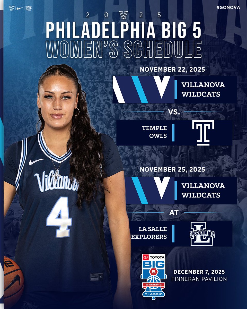 𝖳𝖧𝖤 𝖡𝖨𝖦 5 𝖲𝖢𝖧𝖤𝖣𝖴𝖫𝖤 𝖨𝖲 𝖧𝖤𝖱𝖤‼️

Mark you calendars for our BIG 5 matchups against Temple and La Salle, and the BIG 5 Women’s Classic hosted in the Finn ✌️

#GoNova