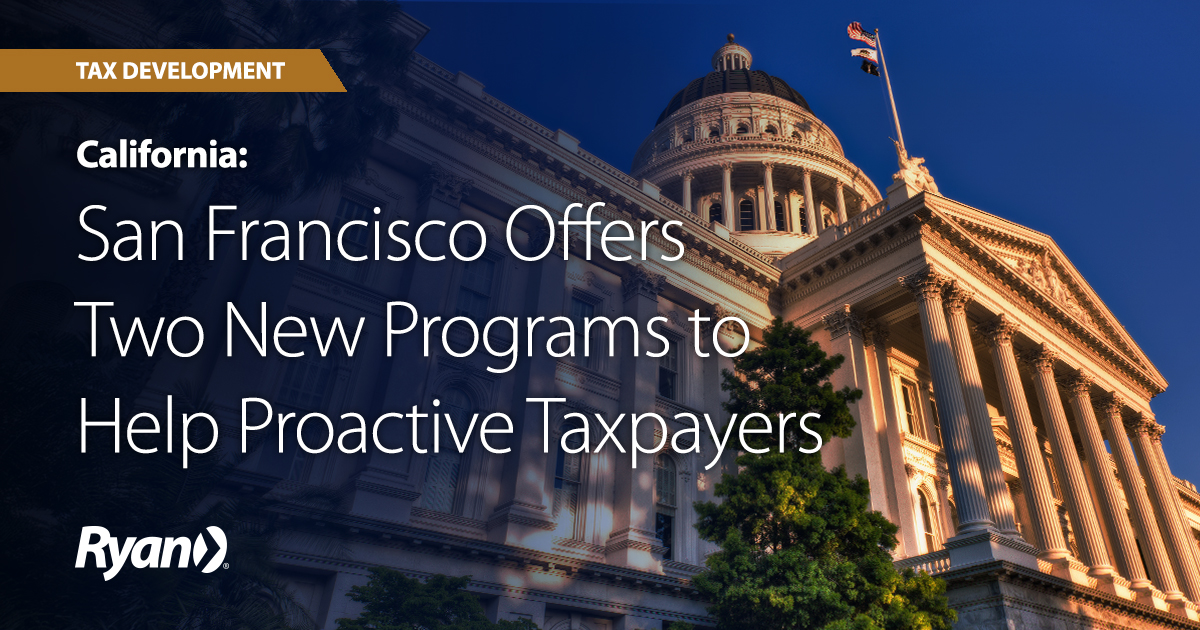 📝 San Francisco taxpayers can now benefit from two new programs (VDCP and AWD), designed to address tax liabilities and provide clarity on tax rules. These time-limited opportunities are available for the next three years. Learn more here: tax.ryan.com/california-san…