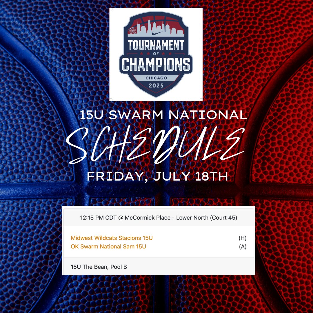 OklahomaSwarm1's tweet image. Your 15U Swarm National Friday schedule for Nike Tournament of Champions! #OKSwarm