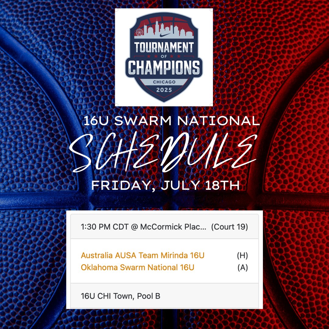 OklahomaSwarm1's tweet image. Your 16U Swarm National Friday schedule for Nike Tournament of Champions! #OKSwarm