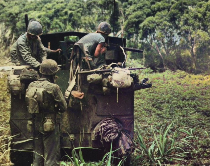 UpGoons's tweet image. “Everything that had some overhead cover seemed to have Japanese in it. Some of the caves were natural and some were dug. That’s where our 75s came in. We used armor piercing and high explosive shells, which direct fired I got these cave mouths did outstanding work.” - We Were…