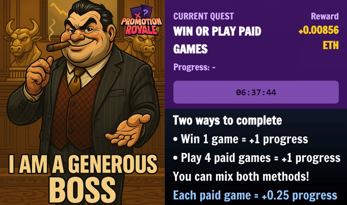Promotion Royale (@promotionroyale) on Twitter photo Battle Pass Update
The Boss has noticed that a number of new employees are struggling in our cutthroat meetings.
In his infinite wisdom, he has provided an alternative to Battle Pass Win Quests - every 4 games lost will now count as the same contribution as a Win. Battle Pass Update
The Boss has noticed that a number of new employees are struggling in our cutthroat meetings.
In his infinite wisdom, he has provided an alternative to Battle Pass Win Quests - every 4 games lost will now count as the same contribution as a Win.