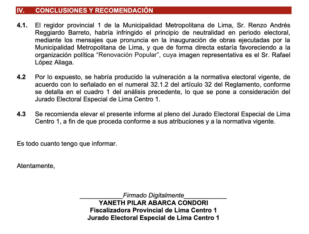 maagnetar's tweet image. ojo, el JEE Lima Centro concluye que Renzo Reggiardo habría vulnerado la neutralidad electoral al lanzar mensaje a favor de la candidatura de Rafael López Aliaga en la presentación de los trenes donados
infobae.com/peru/2025/07/1…