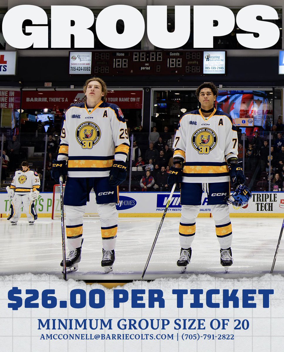 OHLBarrieColts's tweet image. Book your group in for the 2025-26 season!
🔗 link in bio
#GiddyUp
