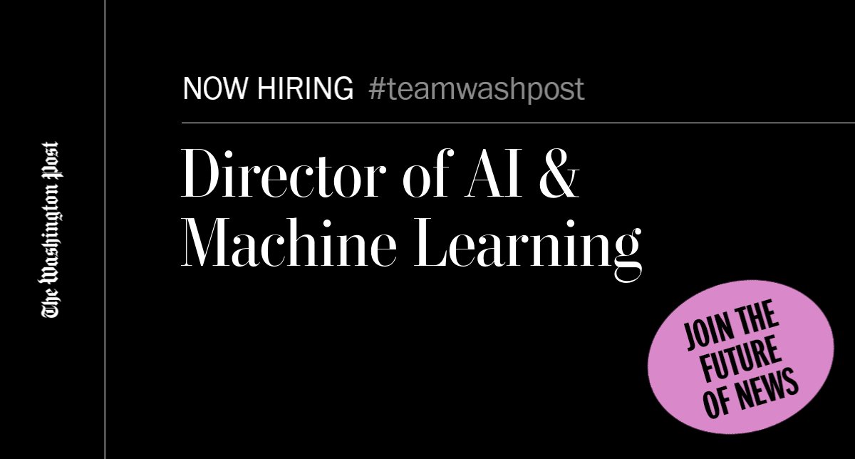 We are hiring a Director of AI &amp; Machine Learning. If you have at least 10+ years of experience in machine learning, applied AI, or data science, including a proven record of deploying ML systems, apply today: wapo.st/m/Washington-P… #teamwashpost

#hiring #aijobs