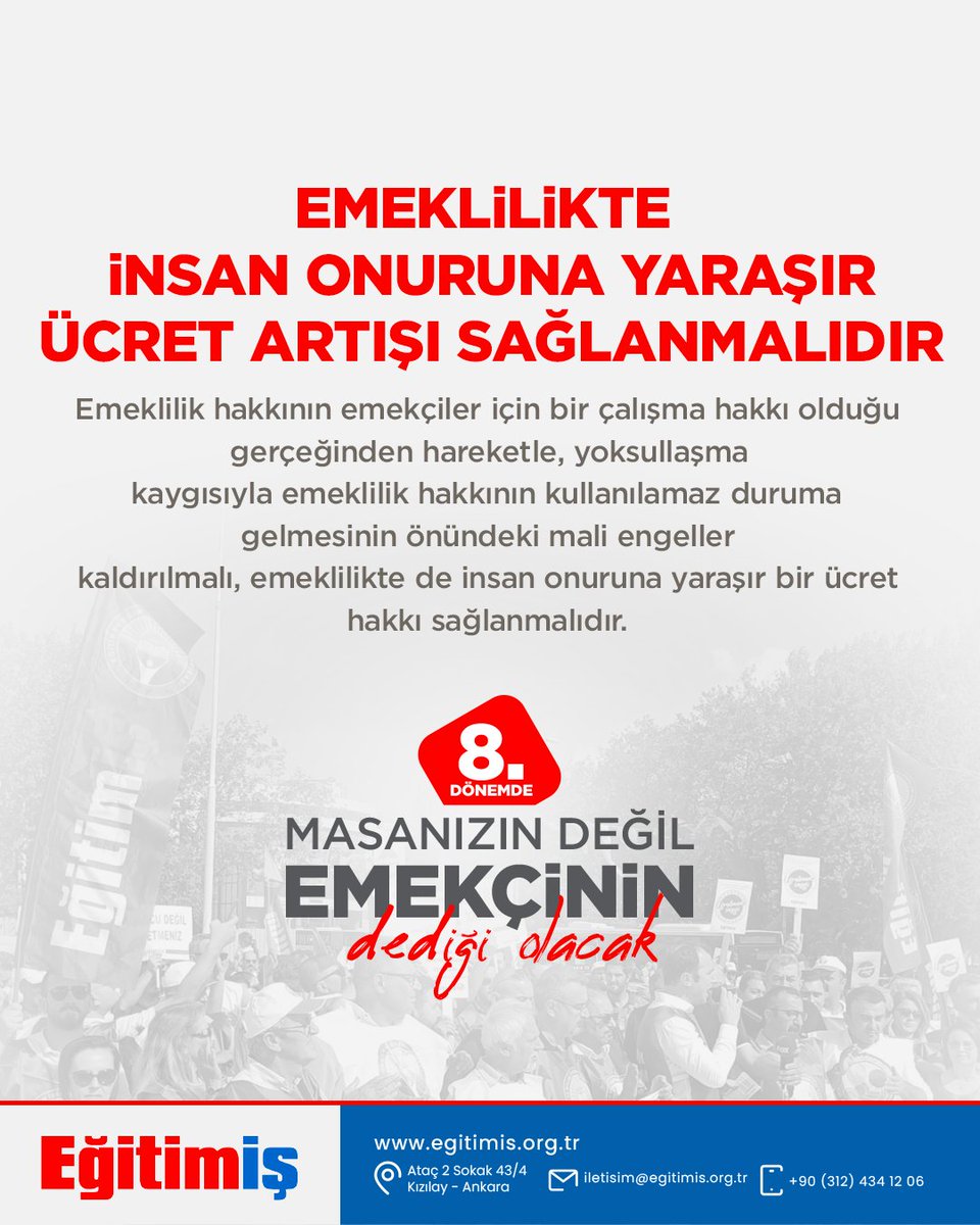#emekçinindediği
EMEKLİLİKTE İNSAN ONURUNA YARAŞIR ÜCRET ARTIŞI SAĞLANMALIDIR