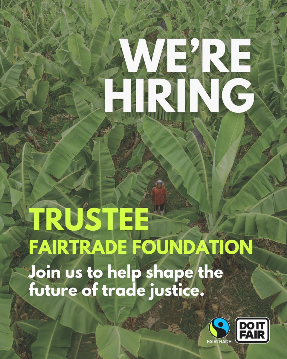 FairtradeUK's tweet image. The Fairtrade Foundation is seeking a new Trustee to help shape our strategic direction and amplify our impact.
🔗 Apply here: app.nurole.com/roles/6863ee84…