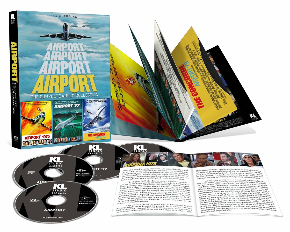 KLStudioClassic's tweet image. Coming September 30th on 4KUHD and Blu-ray!
Links to Boxed Sets (Limited Editions) and Standalone Releases Below!
AIRPORT: THE COMPLETE 4-FILM COLLECTION (1970-1979)
• AIRPORT: Brand New HDR/Dolby Vision Masters – From a 4K Scans of the 35mm Interpositive Reduction Element
•…