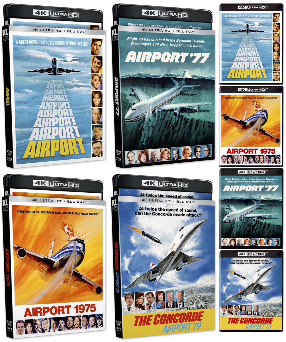 KLStudioClassic's tweet image. Coming September 30th on 4KUHD and Blu-ray!
Links to Boxed Sets (Limited Editions) and Standalone Releases Below!
AIRPORT: THE COMPLETE 4-FILM COLLECTION (1970-1979)
• AIRPORT: Brand New HDR/Dolby Vision Masters – From a 4K Scans of the 35mm Interpositive Reduction Element
•…