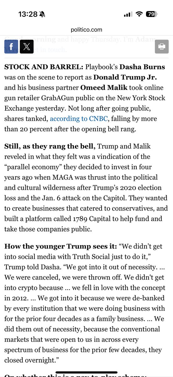 DashaBurns's tweet image. INTV: Don Jr.’s MO: “Always be trolling,” he told me at NYSE after taking an online gun retailer public yesterday.
@DonaldJTrumpJr & @RealOmeedMalik decided to build a “parallel economy” for conservatives “out of necessity” after being deplatformed and debanked post-2020.
