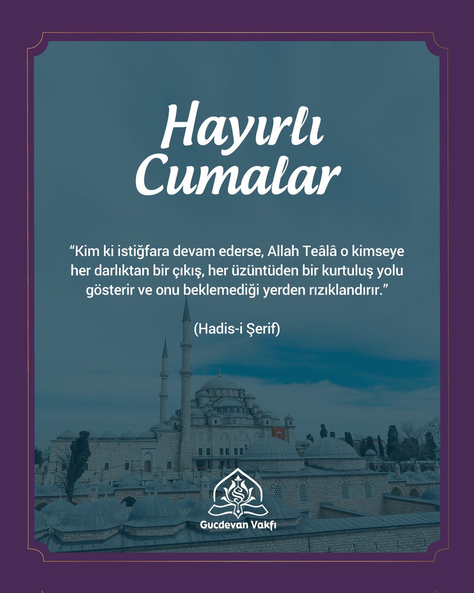 “Kim ki istiğfara devam ederse, Allah Teâlâ o kimseye her darlıktan bir çıkış, her üzüntüden bir kurtuluş yolu gösterir ve onu beklemediği yerden rızıklandırır.”

(Hadis-i Şerif)