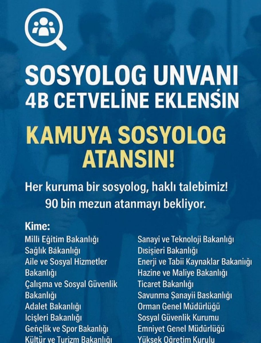 Dünyada sosyologlar %53 oranında istihdam edilirken, Türkiye’de sadece %2!
Bilimle, toplumla, insanla bu kadar iç içe bir meslek nasıl bu kadar unutulur? #sosyolog #atama
#sosyologlar4byeeklensin
