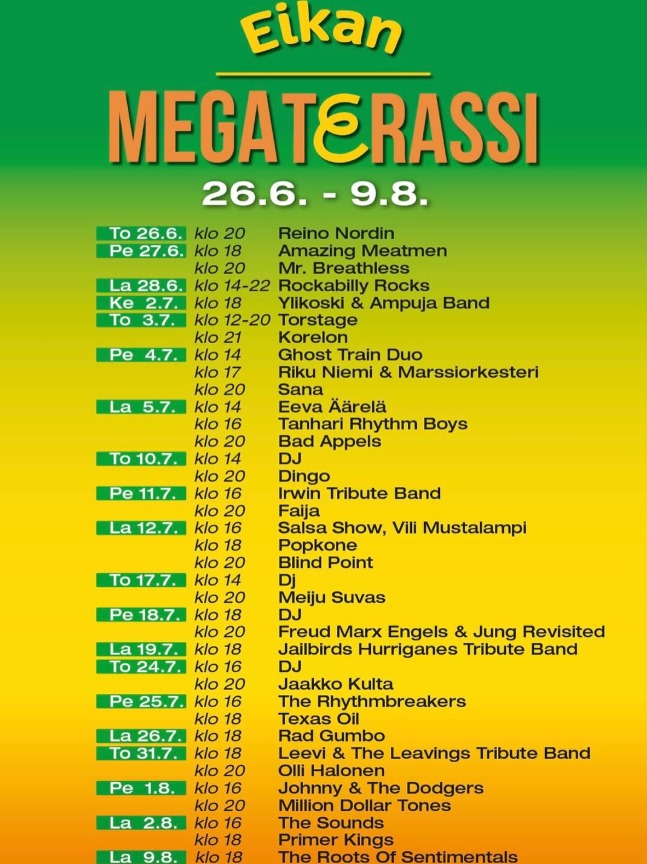 Samaan aikaan, kun Meiju Suvas vetää tuolla tällä hetkellä keikkaa niin että kotona raikaa niin katsastin, että eihän tuo voi olla SE The Sounds elokuussa, mutta ilmeisesti on? The Sounds. Järvenpäässä. Eikan Megaterassilla.

Mitä helevettiä.