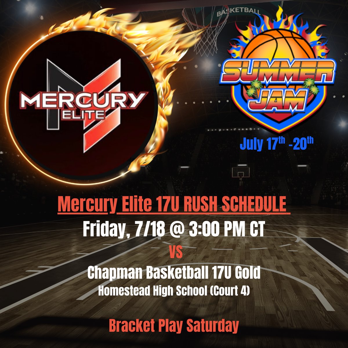 Last ride of the season - here we go! 
Ready to finish strong, play for each other, and make it count. Let’s get it! 
#MercSquad #LastDance #aboutUSnotME
📅 7/18 at 3:00pm
📍 Homestead High School - Mequon, WI [Court 4]
<a href="/MercuryEliteAAU/">Mercury Elite</a> <a href="/ny2lasports/">NY2LA SPORTS</a>