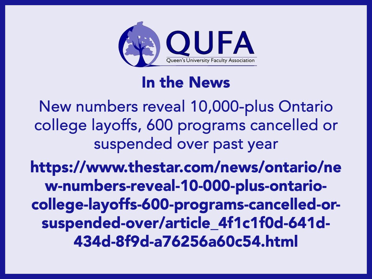 In the News: New numbers reveal 10,000-plus Ontario college layoffs, 600 programs cancelled or suspended over past year: thestar.com/news/ontario/n…