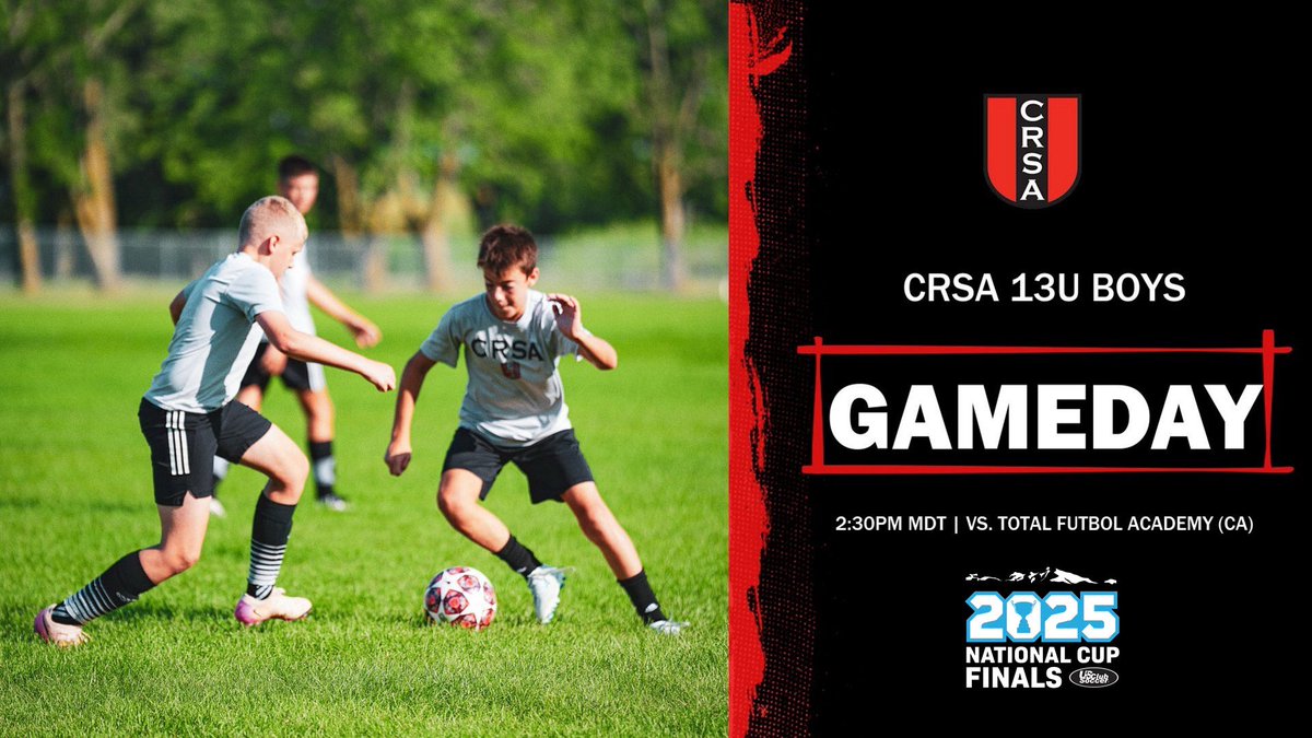 It’s GAMEDAY at the National Cup Finals in Denver Colorado for the 13U boys 🏔️⚽️

🆚 Total Futbol Academy (CA)
⏰ 2:30PM MDT
📍Dick’s Sporting Goods Park 

#crsasoccer