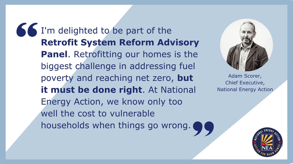 National Energy Action (@nea_ukcharity) on Twitter photo Our Chief Executive <a href="/adam_scorer/">Adam Scorer</a> has been appointed to the new Retrofit System Reform Advisory Panel. Chaired by <a href="/Miatsf/">Miatta Fahnbulleh</a>, the panel will advise the government on reforms to the home retrofit system to ensure consumers are protected.
gov.uk/government/pub… Our Chief Executive <a href="/adam_scorer/">Adam Scorer</a> has been appointed to the new Retrofit System Reform Advisory Panel. Chaired by <a href="/Miatsf/">Miatta Fahnbulleh</a>, the panel will advise the government on reforms to the home retrofit system to ensure consumers are protected.
gov.uk/government/pub…