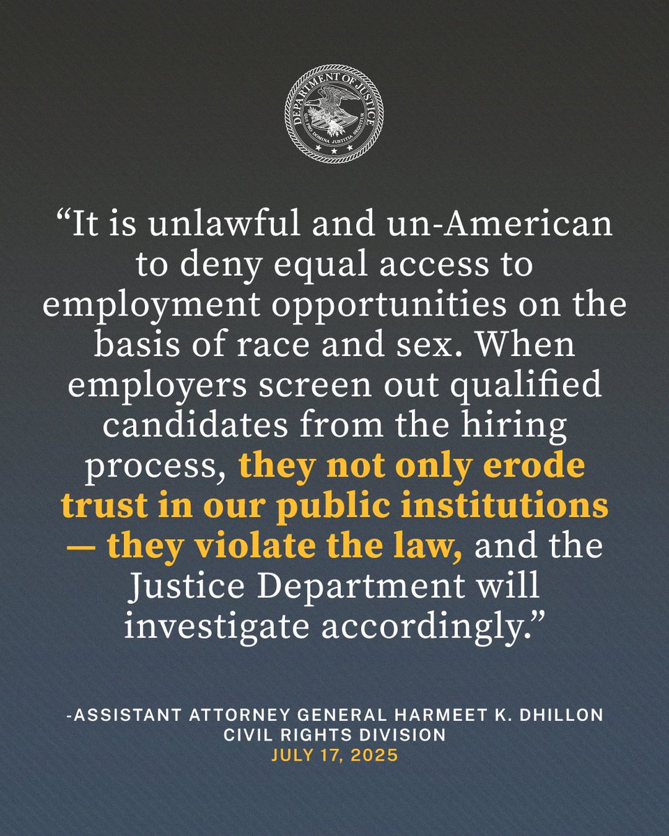 CivilRights's tweet image. Justice Department Launches Investigation into Employment Practices at George Mason University
Read more: justice.gov/opa/pr/justice…