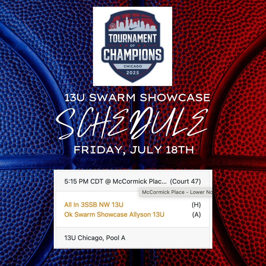 OklahomaSwarm1's tweet image. Your 13U Swarm Showcase Friday schedule for the Nike Tournament of Champions! #OKSwarm