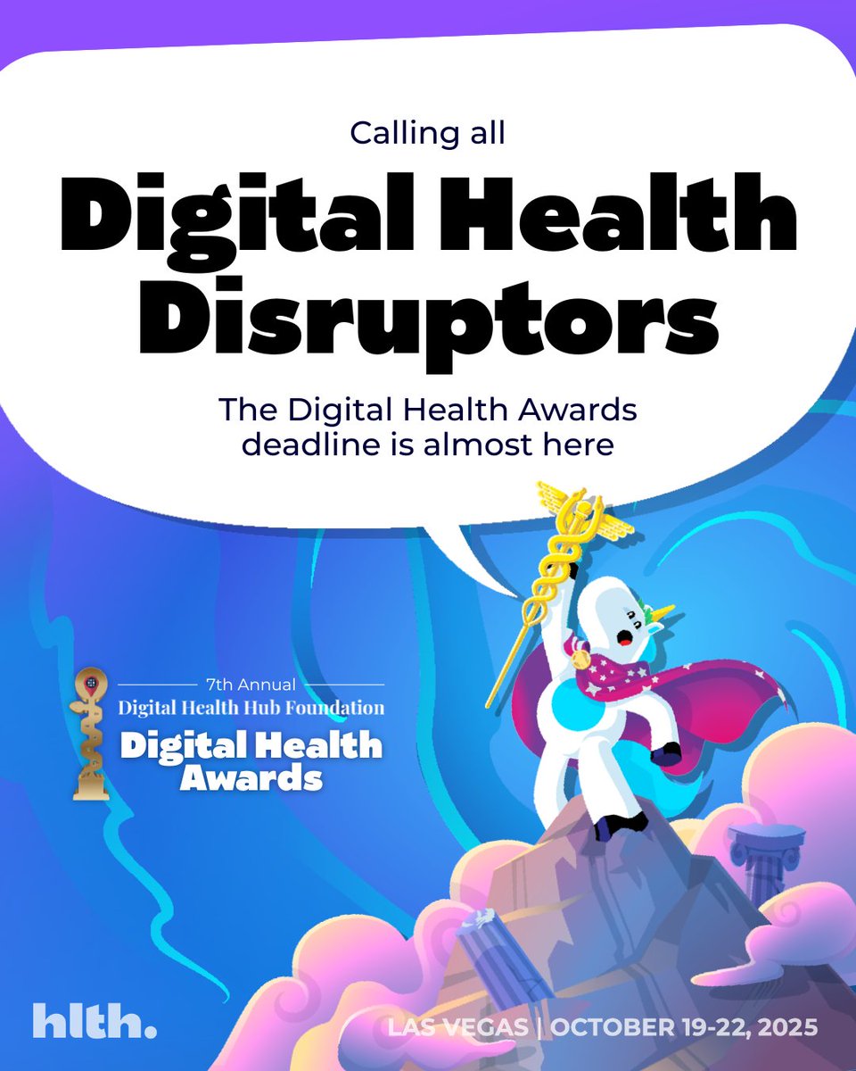HLTHEVENT's tweet image. The Digital Health Awards are back at #HLTHUSA 2025, honoring the companies driving meaningful change across diagnostics, AI, mental health, equity, and more.
Apply by July 31 for your shot at legend status! hlth.com/2025event/digi…