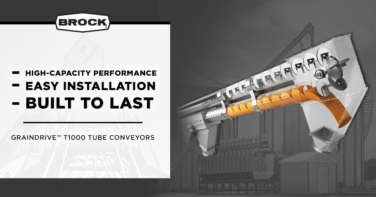 The GrainDrive™️ T1000 Tube Conveyor is designed to keep your grain moving efficiently, even at steeper inclines.

✅ High-capacity performance
✅ Easy installation
✅ Built to last

Learn more today: brockgrain.com/brock-product/…

#BrockGrainSystems #GrainHandling #BuiltBrockSolid