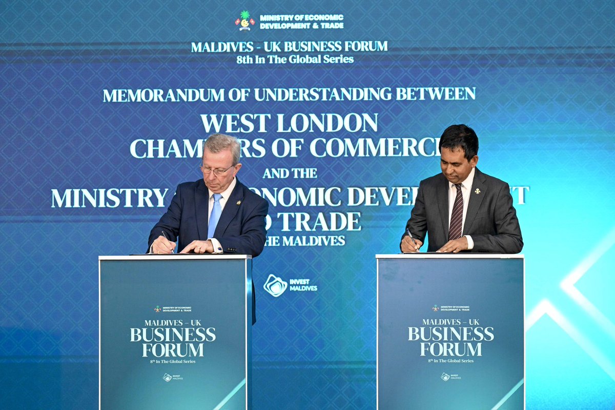 The President's Office (@presidencymv) on Twitter photo His Excellency President Dr <a href="/MMuizzu/">Dr Mohamed Muizzu</a> delivers remarks at the Maldives–UK Business Forum, outlining major investment opportunities for UK businesses across five strategic sectors. The forum saw the signing of a Memorandum of Understanding between the West London Chambers of His Excellency President Dr <a href="/MMuizzu/">Dr Mohamed Muizzu</a> delivers remarks at the Maldives–UK Business Forum, outlining major investment opportunities for UK businesses across five strategic sectors. The forum saw the signing of a Memorandum of Understanding between the West London Chambers of