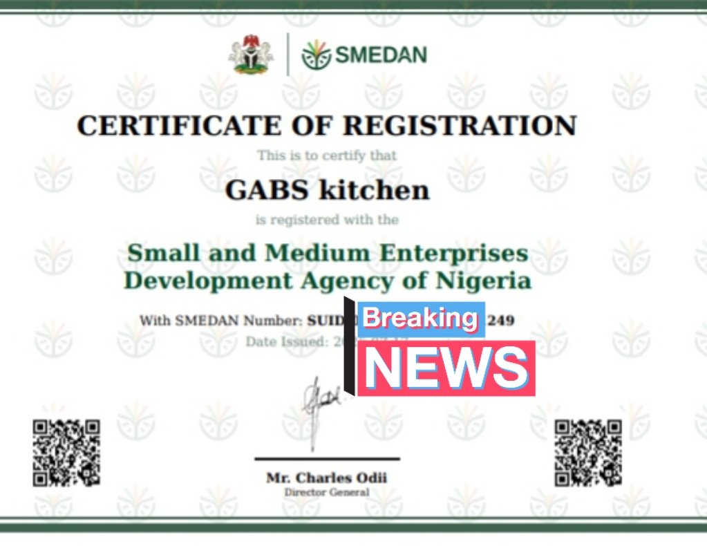Gabs_kitchen's tweet image. I’ve cooked through tears, debt, doubt, and days without orders.
But I never stopped.
Today, I registered GABS Kitchen with SMEDAN.
Because I’m not just running a kitchen, I’m building a future.
#SMEDAN #GABSKitchen #BuiltFromScratch