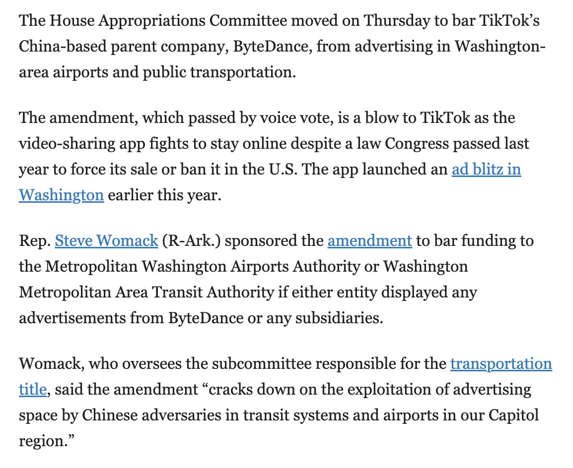 wexler's tweet image. So Congress is OK with Trump ignoring their TikTok law but they’re trying to ban TikTok ads on DC transportation. Maybe get him to enforce your law instead? (via @AnthonyAdragna)