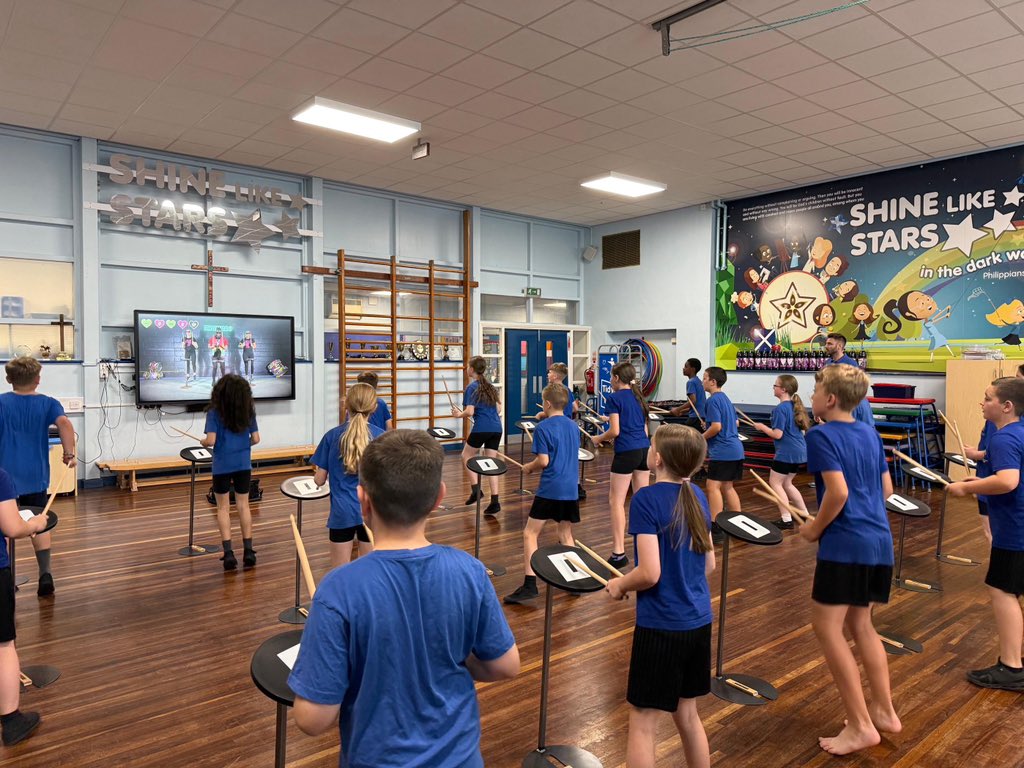 standrewscep's tweet image. In PE, Class 5a enjoyed Drumba for the first time. 🥁 🌟