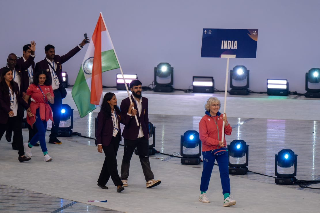 🇮🇳 India Steps In, Spirits Soar! Proud March at the FISU World University Games 2025 Inaugural in Germany. #TeamIndia #FISUGames2025 #UniversityPride #RhineRuhr2025