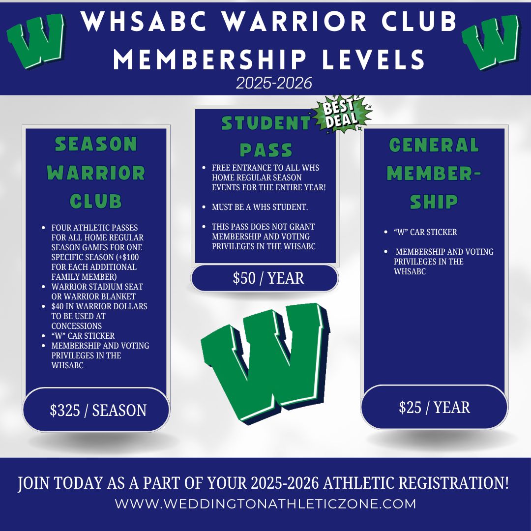 Weddington Athletics (@whswarriors) on Twitter photo Although ticket prices have increased, the WHSABC membership packages have not! What a steal $50 is for a WHS student to gain access to ALL home regular season events is! Click below to join today!
students.arbitersports.com/weddington-hig…
<a href="/AGHoulihan/">Andrew G. Houlihan</a> <a href="/UCPSNC/">Union County Public Schools</a> <a href="/UCPSNCAthletics/">UCPS NC Athletics</a> <a href="/WeddingtonHSNC/">Weddington High School</a> Although ticket prices have increased, the WHSABC membership packages have not! What a steal $50 is for a WHS student to gain access to ALL home regular season events is! Click below to join today!
students.arbitersports.com/weddington-hig…
<a href="/AGHoulihan/">Andrew G. Houlihan</a> <a href="/UCPSNC/">Union County Public Schools</a> <a href="/UCPSNCAthletics/">UCPS NC Athletics</a> <a href="/WeddingtonHSNC/">Weddington High School</a>