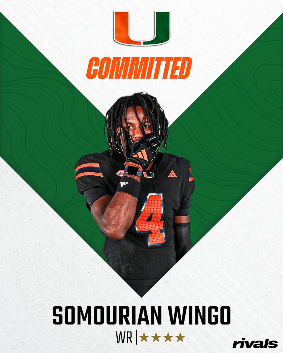 BREAKING: Miami Hurricanes beat South Carolina, Florida for 4-star WR Somourian Wingo ... "I feel like I made the right choice" - on3.com/teams/miami-hu…
