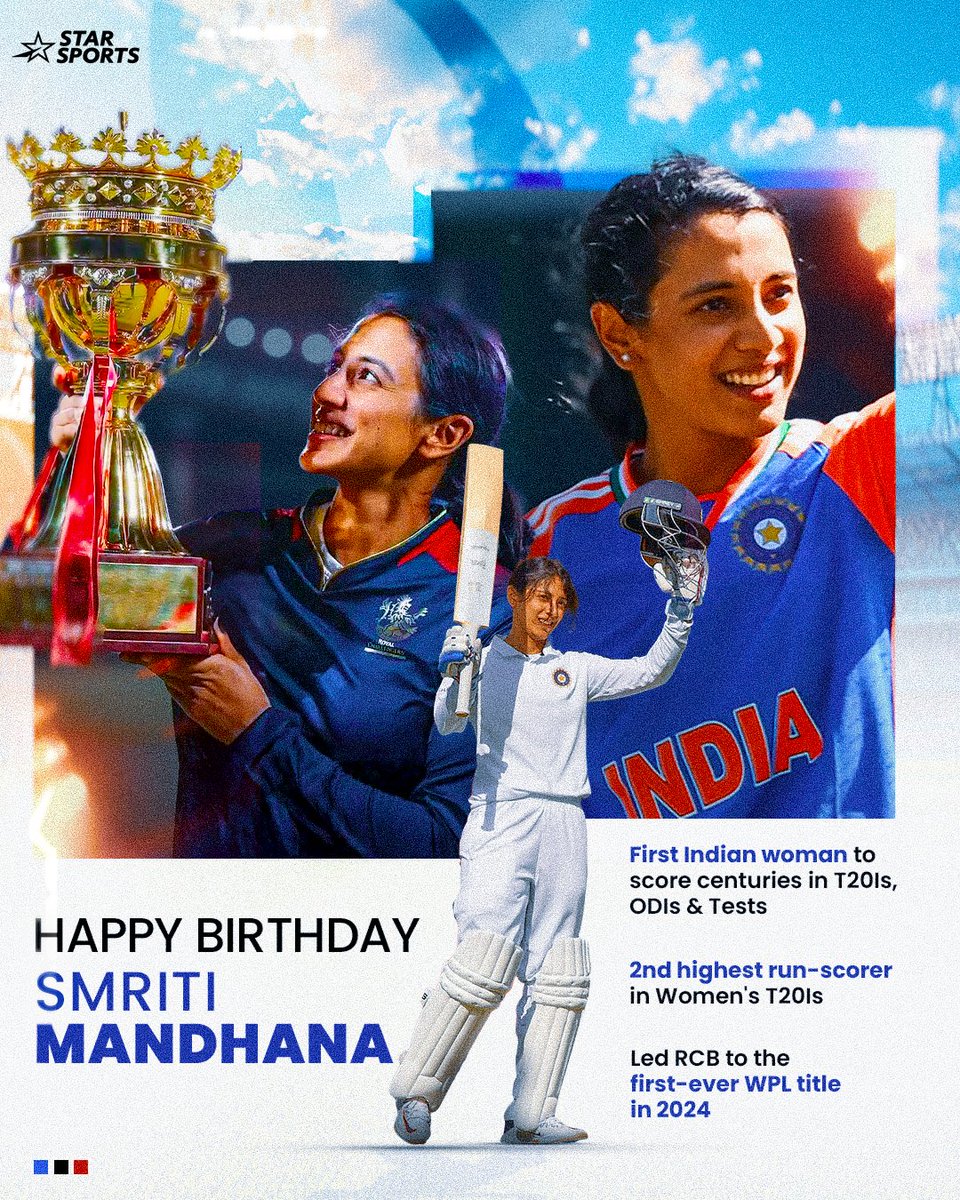 Star Sports (@starsportsindia) on Twitter photo When she bats, itโs poetry in motion! ๐
A true trailblazer - Happy birthday, <a href="/mandhana_smriti/">Smriti Mandhana</a>! โจ When she bats, itโs poetry in motion! ๐
A true trailblazer - Happy birthday, <a href="/mandhana_smriti/">Smriti Mandhana</a>! โจ