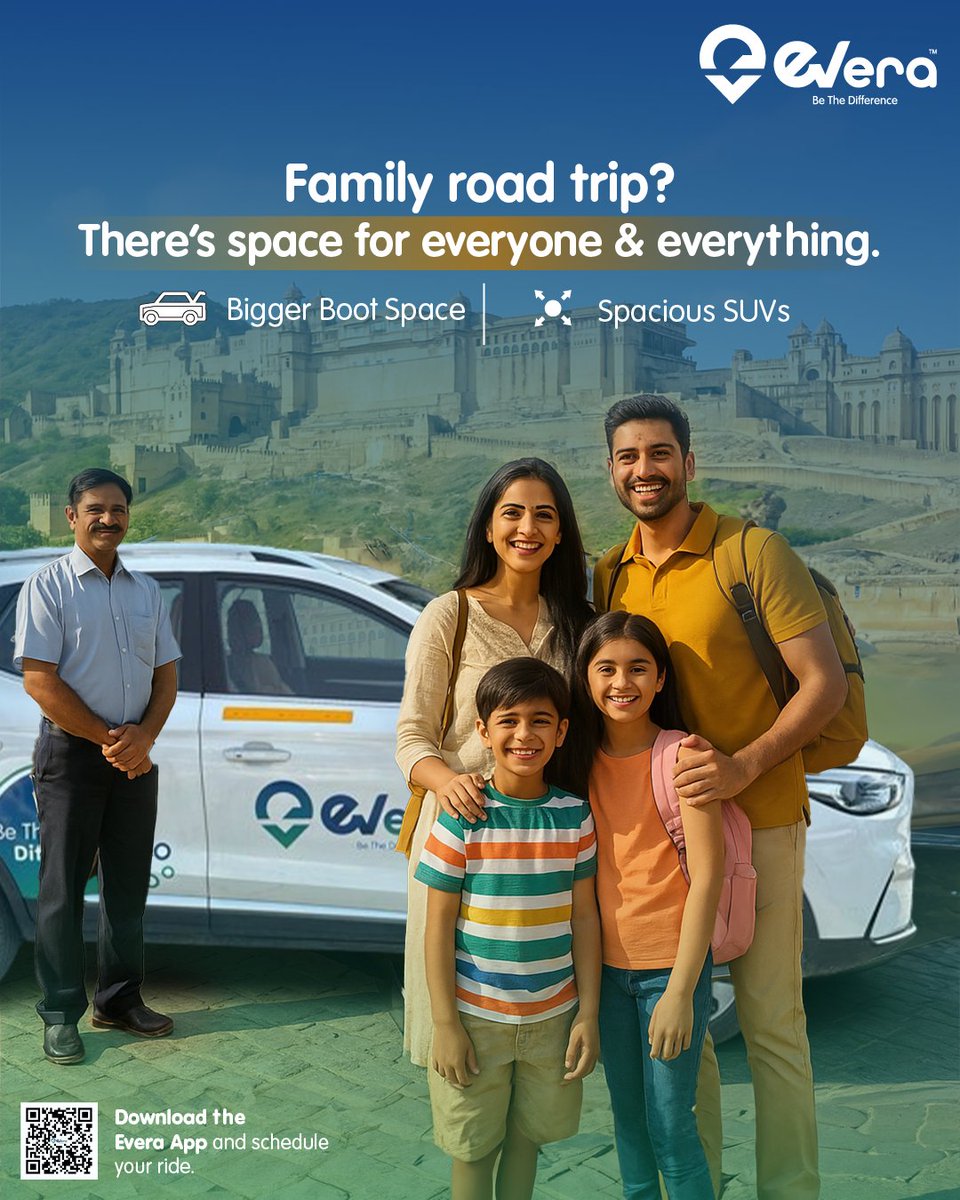 Everacabs (@everacabs) on Twitter photo Family? ✅
Bags? ✅
Space for it all? Always ✅
No squishing. No stress.
Evera rides = roadtrip goals.
🧳 Bigger boot space
🚙 Spacious SUVs
📲 Click the link qrcodes.pro/2g0L5e to download the app and schedule your ride today!
<a href="/e_prakriti/">Prakriti E-Mobility</a>
#EveraRoadtrip #BuiltForTheCrew Family? ✅
Bags? ✅
Space for it all? Always ✅
No squishing. No stress.
Evera rides = roadtrip goals.
🧳 Bigger boot space
🚙 Spacious SUVs
📲 Click the link qrcodes.pro/2g0L5e to download the app and schedule your ride today!
<a href="/e_prakriti/">Prakriti E-Mobility</a>
#EveraRoadtrip #BuiltForTheCrew