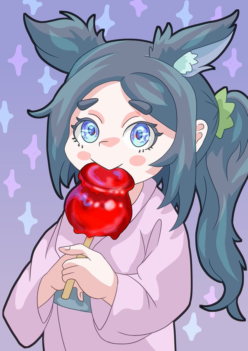 snowmole2419's tweet image. 神様のお忍び祭り

＃りんご飴　＃お祭り　
＃イラスト　#絵描きさんと繫がりたい