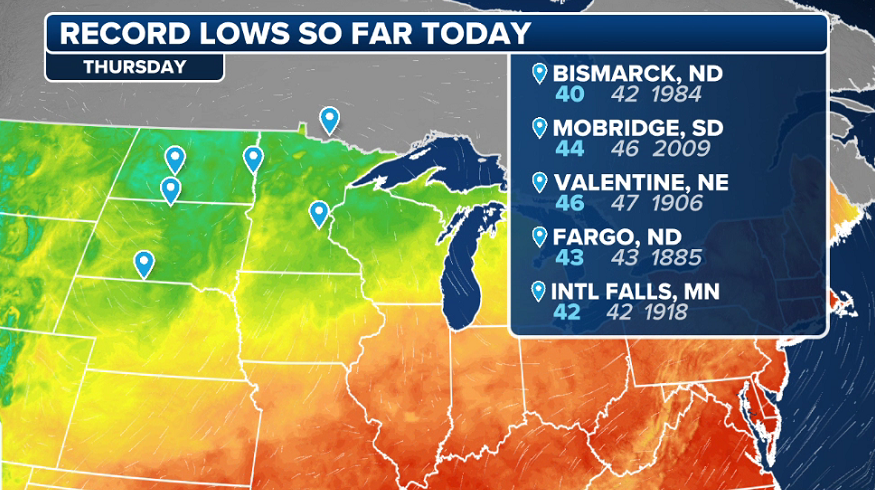 SDBrownWX's tweet image. Well there's a sight for mid July; a half dozen record LOWS are broken this morning across the upper Midwest. Some of these records, like the one in Fargo, are quite old.