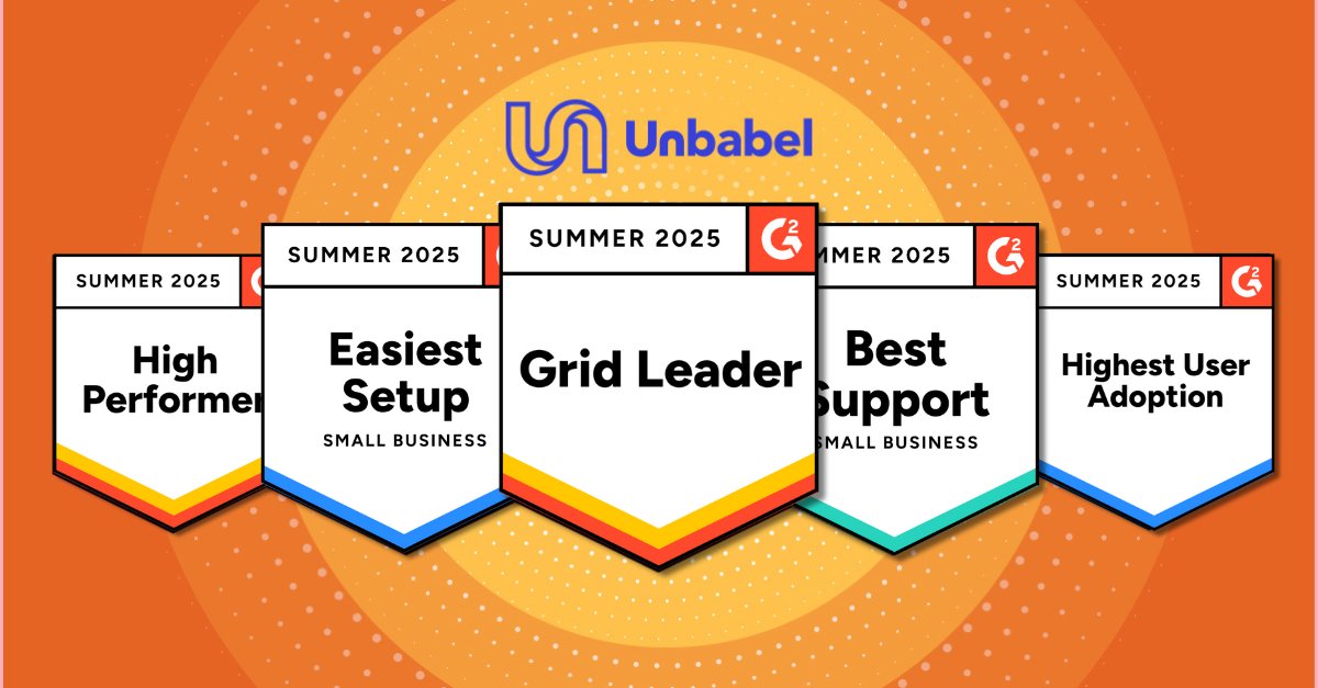 Unbabel's tweet image. Unbabel is a Summer 2025 G2 Leader! ☀️
These badges reflect some of the things we care about most: making AI-powered translation easy to use, fast to adopt, and supported by real people.
Thanks to our customers for the trust.
#G2Leader #Unbabel #Summer2025