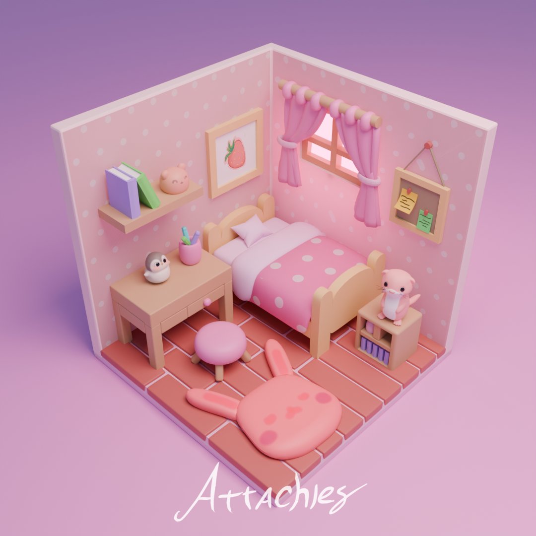This time i make a cute pink isometric room :D
I make this render because I love creating Interior models :3 

Like and feedback are really appreciate it ❤️

#blender #isometricroom #3dart #3DModel #ilustration
