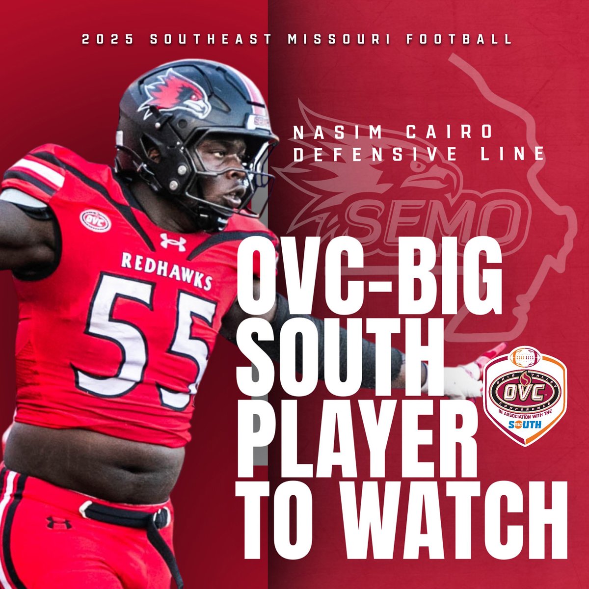 Trench Work 😤 🔨 

DL Nasim Cairo landed on the OVC-Big South 'Player to Watch' list! He will also attend the association's 2025 Media Day this morning 🎙️ 

#FeelinRowdy x #BrickByBrick