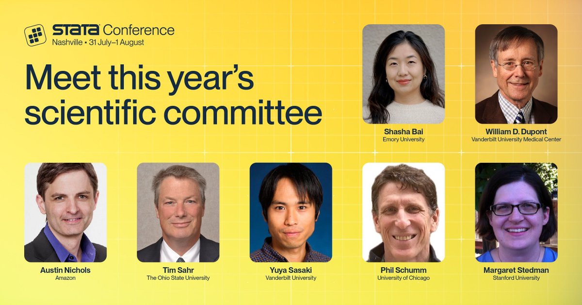 Stata's tweet image. Meet the minds shaping the #Stata2025 Conference.
The scientific committee plays a key role in the Stata Conference experience—reviewing abstracts, selecting speakers, and building a thoughtful, inclusive, and informative program.
🔗 stata.com/us25
#StataConference