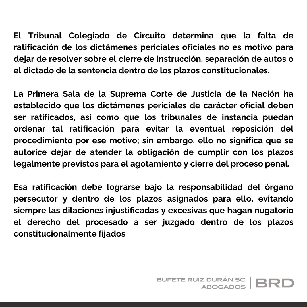 bufeteruizduran's tweet photo. La Primera Sala ha establecido que los dictámenes periciales de carácter oficial deben ser ratificados, así como que los tribunales de instancia puedan ordenar tal ratificación para evitar la eventual reposición del procedimiento por ese motivo. 
Leer más:
https://t.co/BbyX5y2OMt https://t.co/v7biCBxjHm
