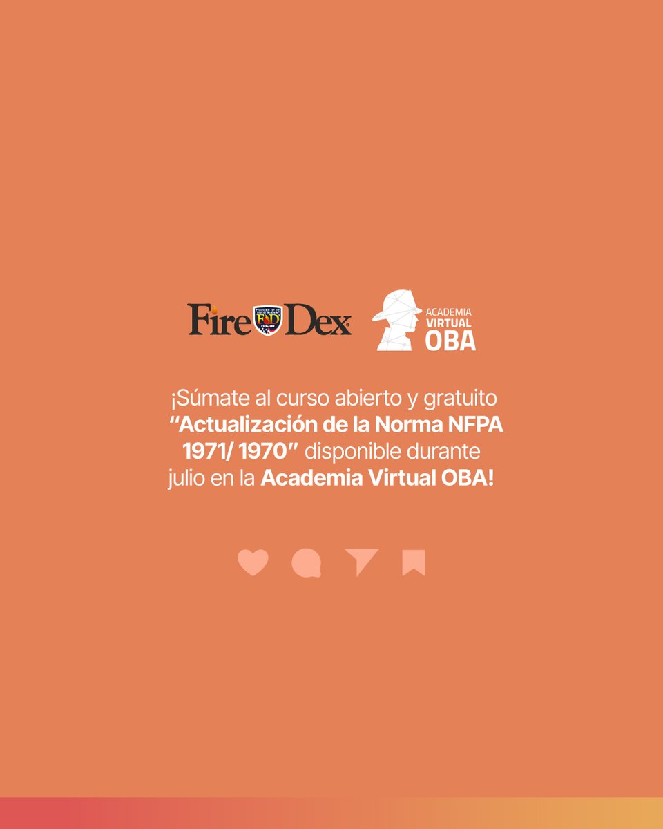 🔵Curso Estreno | “Actualización de la norma NPFA 1971/1970”

👨‍🚒Dirigido a toda la comunidad bomberil internacional.
🧑‍💻Modalidad 100% online y asincrónica
¡Disponible en nuestra Academia Virtual OBA hasta el 31 de julio!
📲Inscríbete hoy mismo: oba.thinkific.com/.../actualizac…