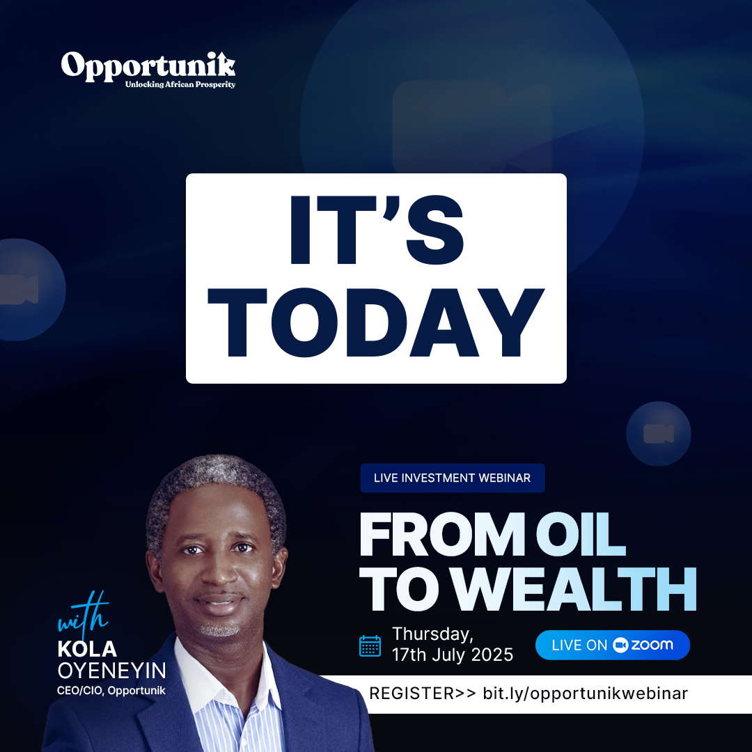 opportunik's tweet photo. Today’s the Day! 

In just a few hours, we’re unlocking a new era of wealth conversations beyond paychecks and pensions, into strategy, legacy, and true financial freedom.

From Oil to Wealth goes live today, Thursday, 17 July, at 4 PM WAT / 10 AM EST on Zoom.

If you're ready to rethink your money story, this is your moment.

🔗 Last chance, register via https://t.co/4PvrwfBZlk

#opportunik #africaninvestors #africasglobalfund #unlockingprosperity #alternativeinvestments #africa #anticipate #opportunikwebinar